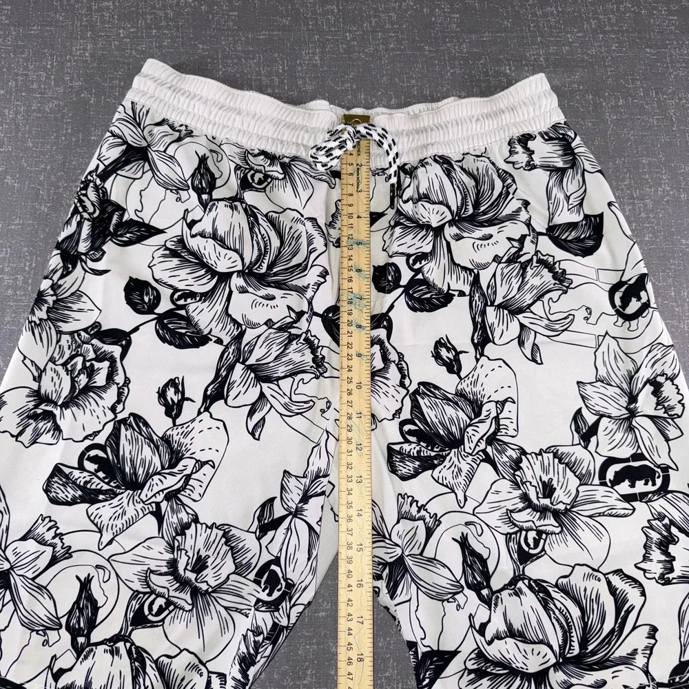 Ecko Unltd Shorts Mens Medium White Black Floral‎ Swim Trunks Quick Dry Beach